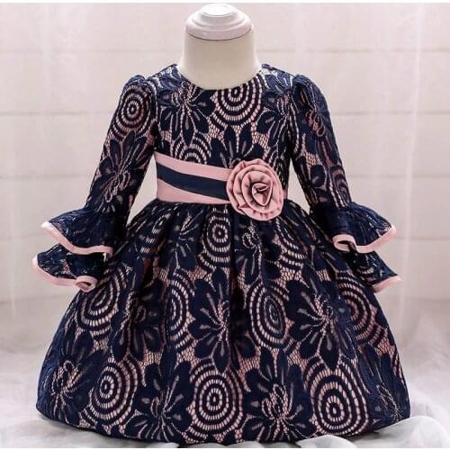 Flower Long Sleeve Baby Girl Dress 1st Birthday Dress Clothes Party Princess Baptism Dress Vestidos 3 9 Month