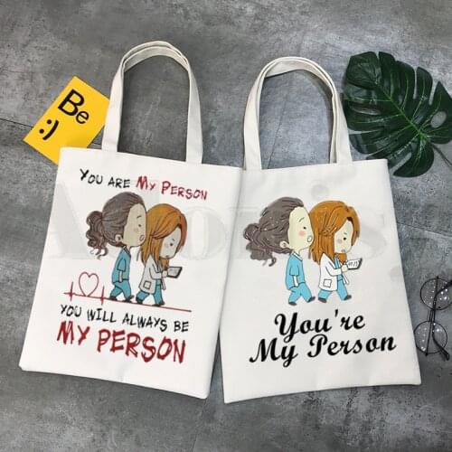 Grays Anatomy Greys Anatomy You Are My Person Print Canvas Shoulder Bag Female Funny Large-capacity Environmental Shopper Bag