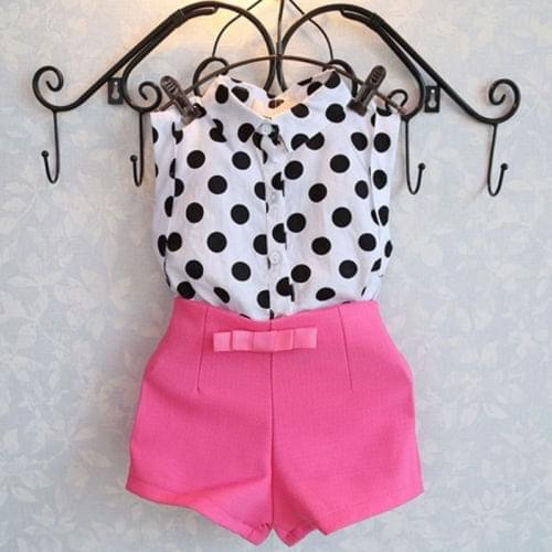 Summer Girl Polka Dot Top + Pink Pants Girls Clothing Sets Baby Clothes Baby Clothing