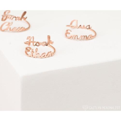 Cute Font Couple Name Rings Customized Jewelry Stainless Steel Handmade Personalized Double Name Wedding Rings Bridesmaid Gifts