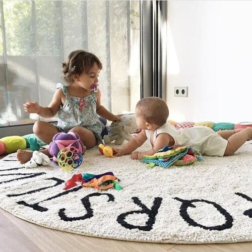 Lovely Letter Print Kids Play Mats Carpet Soft Baby Infants Crawling Mat Pad Round Rug