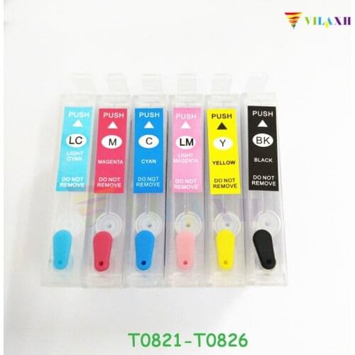 Vilaxh T0821 - T0826 Refillable Ink cartridge For Epson T0821N Stylus R270 R390 TX650 T50 T59 RX590 TX700W TX800W TX720 TX800