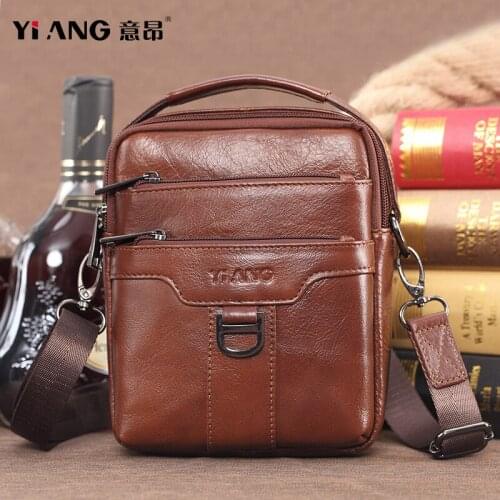 100% Genuine Leather Mens Messenger Shoulder Bags Cowhide Man Corss Body Hand Bags Multifunction Waist Belt Bag Male Mini Tote