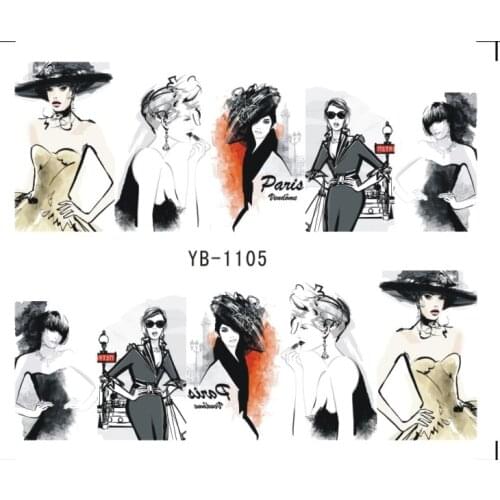 Nail Sticker Water Transfers Stickers Nail Decals SKETCH GIRL URBAN LADY FASHION SHOW ORIENTAL STYLE YB1105-1110