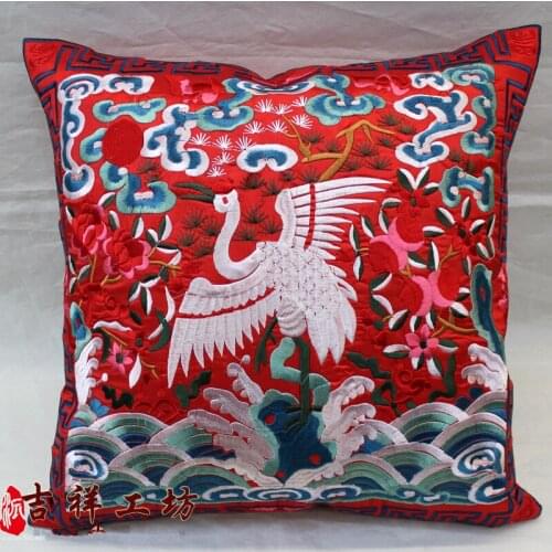 New1pair / 2pcs Black and Red Chinese Handmade Ethnic Vintage Embroidered Cushion Cover