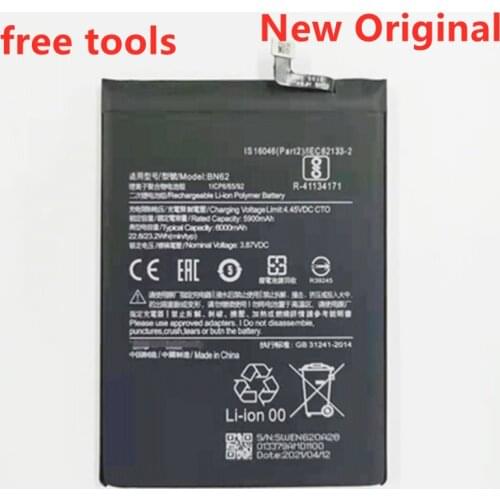 NEW Original 6000mAh BN62 Phone Battery For Xiaomi Redmi Note9 4G High quality Batteries With Tools+Tracking number