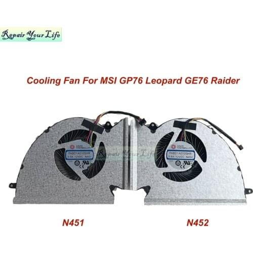 Laptop CPU GPU Cooling Fan For MSI GP76 Leopard GE76 Raider Notebook PC Fans Cooler Radiator PABD1A010SHR N451 PABD1A010SHL N452