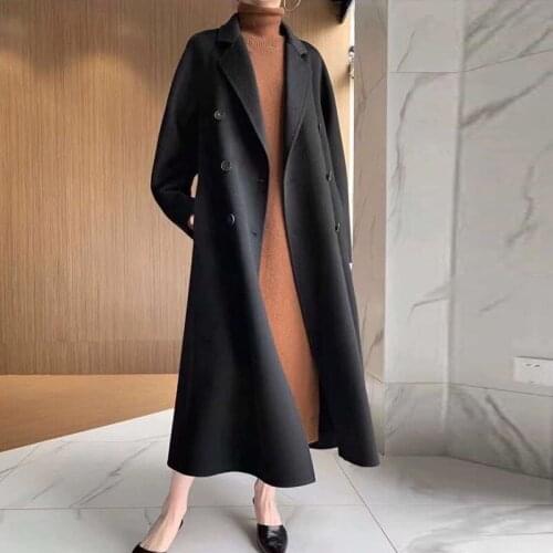 Autumn new style double-faced cashmere coat womens woolen woolen cloth fashion temperament waist mid-length woolen coat