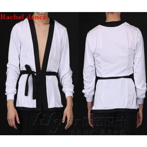 2017 Latin Dance Dress Mans Top Long Sleeves Style V-Collar Salsa Tango Rumba Flamengo Latin Dance Competition Costumes 2 color