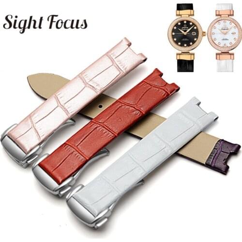 16x8mm Women Calfskin Leather Watch Strap Band for Omega Watch de Ville 425.38 Ladies Bracelets Deployant Clasp Belt Band Correa