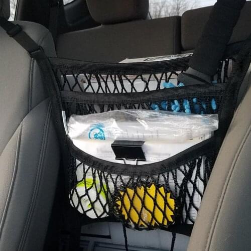 Car Mesh Organizer Seat Back Net Bag Barrier of Backseat Pet Kids Cargo Tissue Purse Holder Driver Storage Netting Pouch