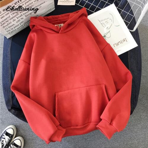 Shellsuning Solid Color Hoodies Sweatshirt Tops Oversized Hoodies Women Ladies Hoody Streetwear Japanese Version All-match