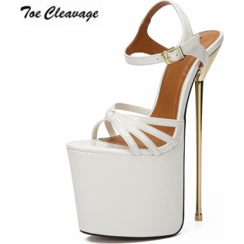 Crossdresser stilettos Banquet shoes woman sexy 22cm Ultra High Metal Thin Heel Sandals Peep Toe Platforms Exegang Office Pumps