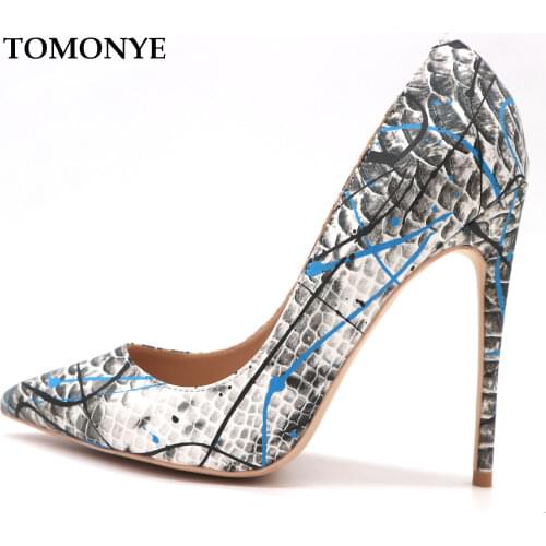 Factory wholesale grey handwriting python snake pointed toe women lady 120mm high heel autumn shoes plus size 12 sexy pump