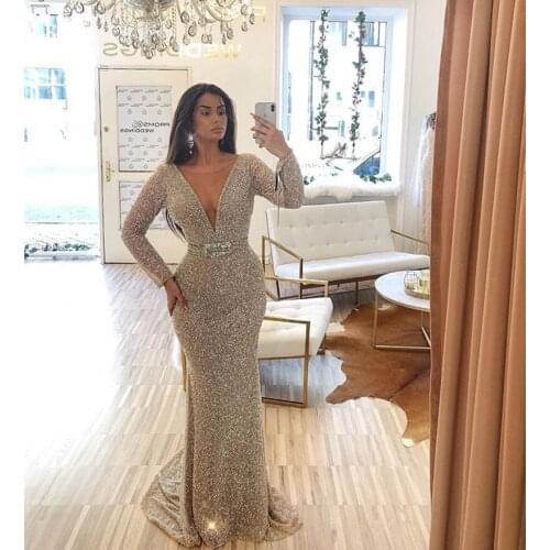 Beaded Mermaid Evening Dresses Custom Made Long Gown Islamic Dubai Kaftan Saudi Arabia Crystal Prom Dresses Robe De Soiree