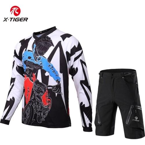 X-Tiger Motorcycle Racing Bicycle Comfortable DH Shirt Bike Cycling Jersey Set 100% Polyester Long Sleeve Downhill Jersey Set