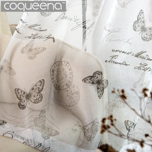 New Vintage Butterfly Sheer Curtains for Living Room Bedroom Kitchen Ready Made Window Tulle Curtain Sheer Voile Curtains White