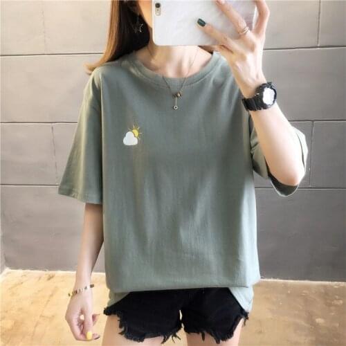 Women T Shirt 2021 Summer new Short Sleeve T-shirt Harajuku Kawaii embroidery Korean Casual loose Clothes for Girl T-shirts Tops