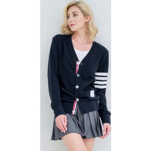 2021 Fashion TB THOM Brand Spring Autumn hooded Sweatershirts V-Neck Cotton Jacket Women Zip-Up Clothing Casual Sportswear Coat