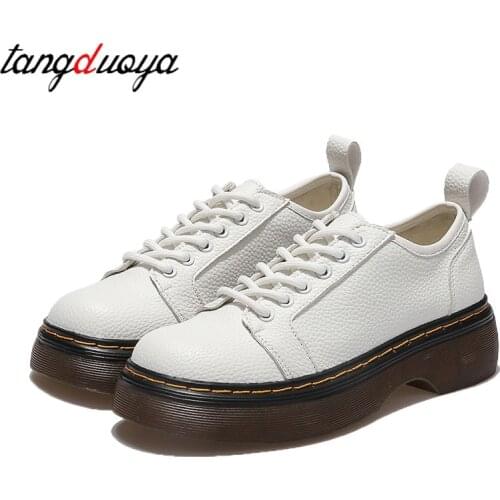 Spring Autumn Women white Oxford Shoes Platform Casual Shoes Black Lace Up Leather Shoes Sewing Round Toe zapatos mujer 2021