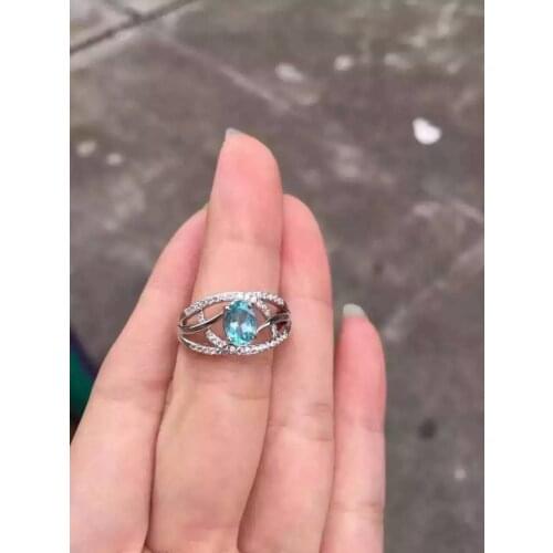 Natural blue topaz gem Ring Natural gemstone ring S925 sterling silver trendy Elegant Surround crossover women party Jewelry