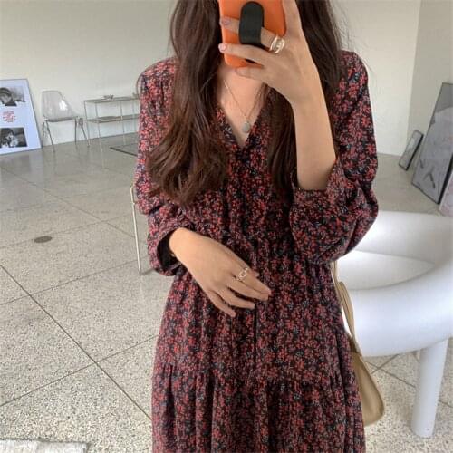 Alien Kitty OL All Match Female Printed Florals 2021 Gentle V-neck Plus Womens Soft Sexy Slim Streetwear Long Dresses Vestidos