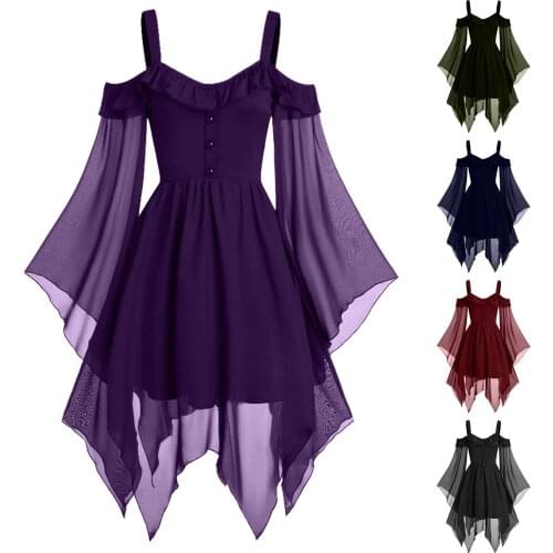 Y2k Dress Women Ribbons Mesh See Through Sexy Dress Camisole Off Shoulder Swing Sleeve Button Irregular Dress Gauze Gothic Dress