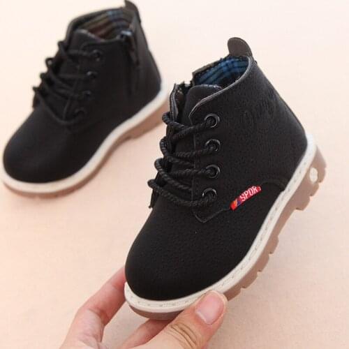 Winter Fashion Child Leather Snow Boots For Girls Boys Warm Martin Boots Shoes Casual Plush Child Baby Toddler Comfortable Shoe