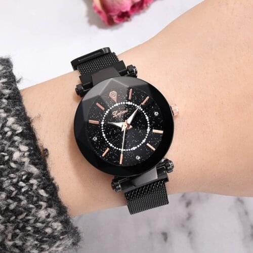 1 Pcs Women Lady Student Wrist Quartz Watch Starry Sky Luxury Round Dial Magnetic Buckle EIG88