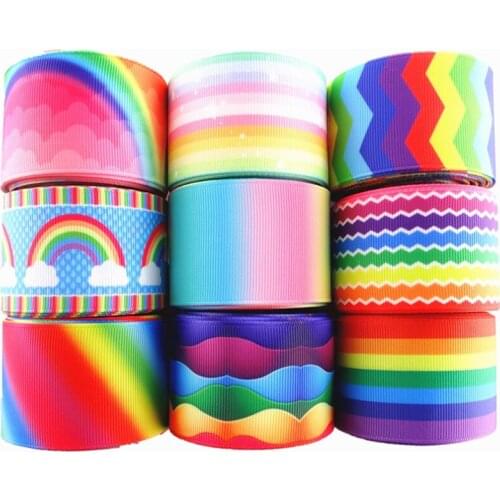 10 yards 7/8" (22mm), 1.5" 38mm rainbow stripe printed grosgrain ribbons cartoon ribbon diy hair bow WQ14062822