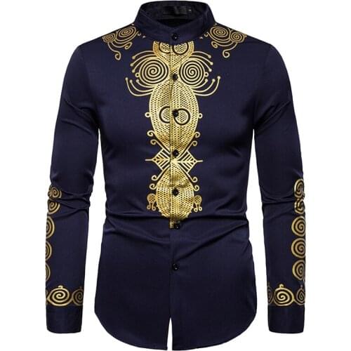 2020 Brand New African Traditional Men Shirt Long Sleeve Mandarin Collar Dress Shirt Men Floral Print African Men Clothing XXL