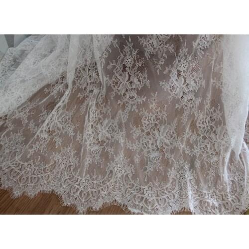 3M/ lot Eyelash Lace Fabric 150cm DIY Decorative High Quality Soft White Nylon Eyelash Lace Trim Wedding Dress Fabric