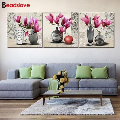 Still life Magnolia vase 3 piece set diamond painting full square drill cross stitch mosaic embroidery 3d picture orchid flowers