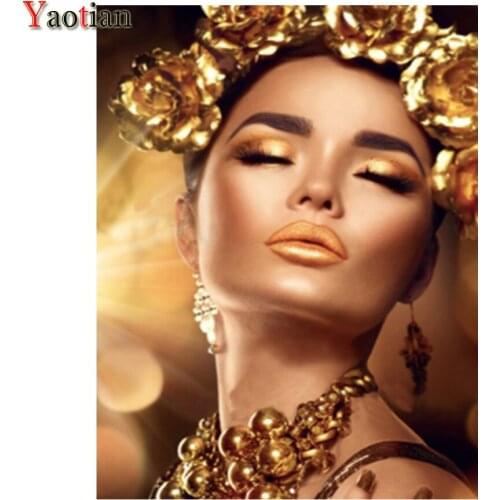 5D Diy Diamond Painting Golden Sexy Woman Rose Flower Cross Stitch Kit Full Square Drill Rhinestone Embroidery Decoration