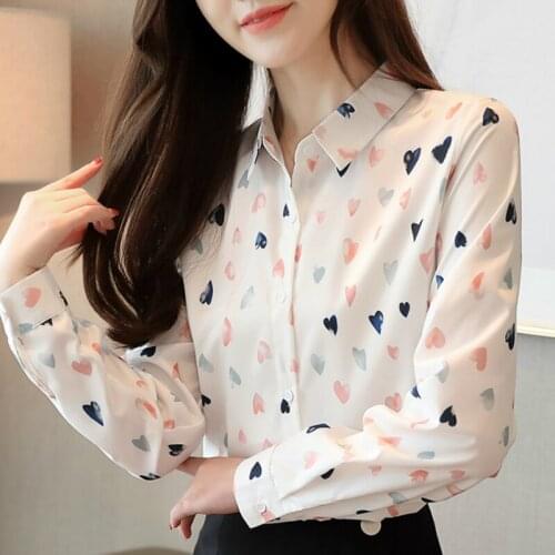 Blusas Mujer De Moda 2021 Long Sleeve Print Chiffon Blouse Women Shirts Turn Down Collar Office Ladies Tops Blouse Women B952