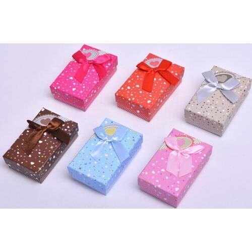 6pcs mix color Gift Box with Ribbon Bow Colorful Paper Box for Earring Necklace Rings Brooch Jewelry Packaging