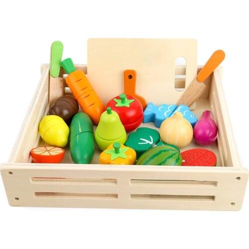 Wooden childrens educational play house toy simulation kitchen cut fruits and vegetables toy gifts for kids girls