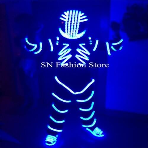 FZ002 LED costumes robot suit Colorful LED RGB helmet LED Luminous ballroom dance clothes dj disco party wears suit white led