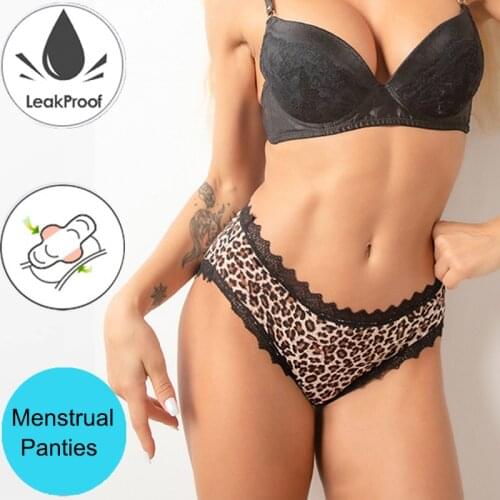 Menstrual Panties Leakproof Period Panties Sexy Lace Leopard Underwear Women Culotte Menstruelle Bragas Menstruales Absorbentes