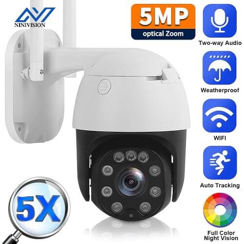 5MP PTZ Wifi IP Camera AI Auto Tracking 5X Zoom Security Camera Outdoor Waterproof Color Night Wireless CCTV Video Surveillance