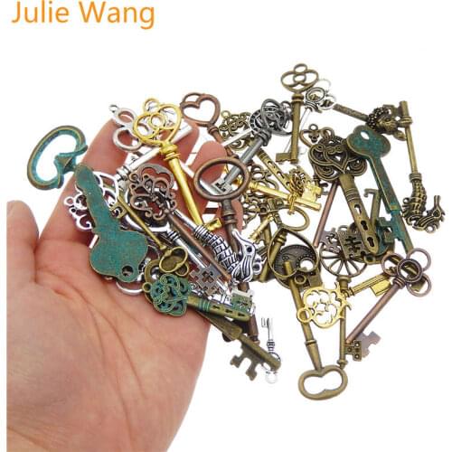Julie Wang 10PCS Key Shape Charms Randomly Mix Alloy Antique Colors Necklace Bracelet Jewelry Making Accessory