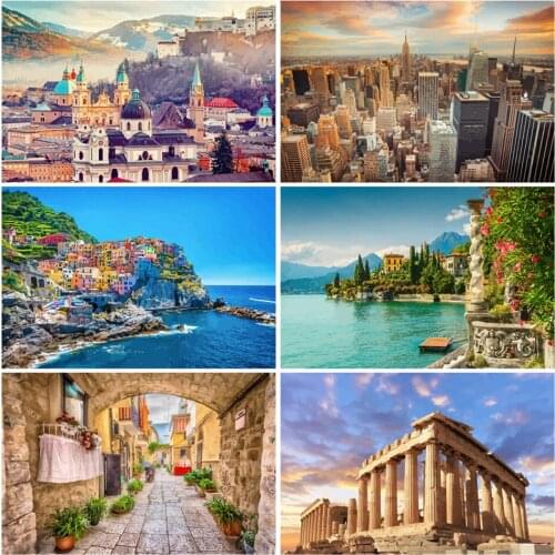 Painting By Numbers DIY City Landscape Room Wall Art Unframed Scenery Oil Paint for Adults Home Decoration 50x40cm