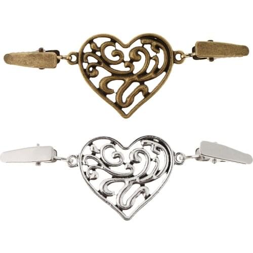 Pack of 2 Vintage Heart Shape Cardigan Sweater Clip Cloak Blouse Shirts Collar Clasp Fastener Brooch Pin Button