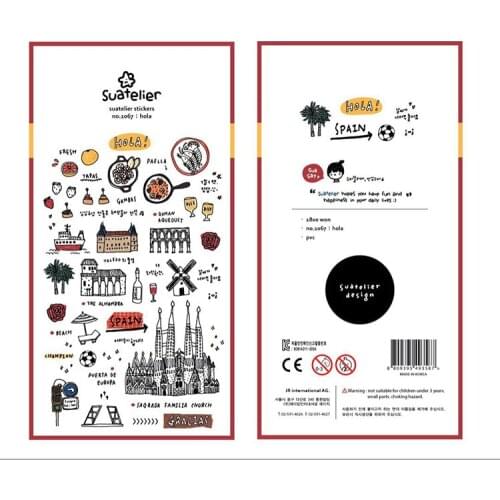Korean Import Brand Suatelier Spain City Stickers Scrapbooking Diy Bullet Journal Diary Stationery Sticker Kawaii Art Supplies