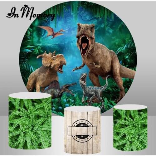 InMemory Jurassic Dinosaur Party Round Backdrop Cover Kids Safari Jungle Birthday Party Photography Background Plinth Covers