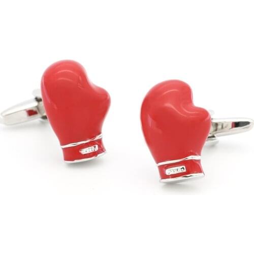 Mens Boxing Cuff Links Copper Material Red Color Glove