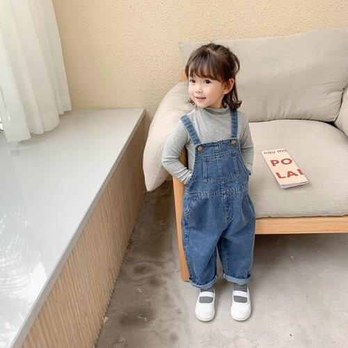 2021 New Little Girls Denim Overalls Children Trousers For Boys Strap Jean Loose Kids Bib Pants Fashion Toddler Pants 1-6 Year