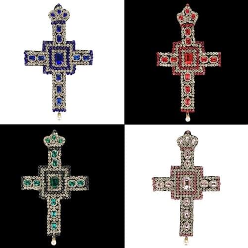 NEW Rhinestone blue gem Cross Ornaments Large Cloth Patch Clothes Stains Block Chest Forth DIY Decoration Accessories Patches
