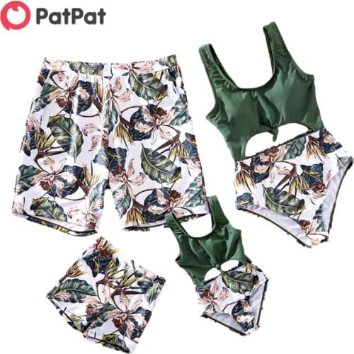 PatPat 2021 New Arrival Family Look Leaf Print Matching Swimsuits