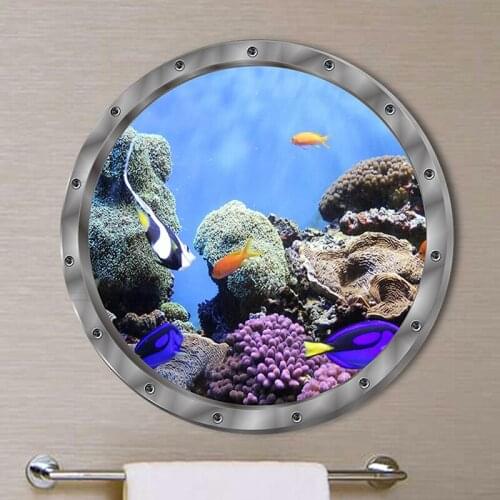 Underwater Fish Wall Stickers for Washing Machine Decor Bathroom Decal